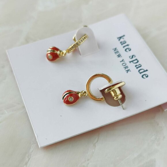Kate Spade • Nature Walk Ladybug Gold Red Huggie Earrings - Picture 2 of 3